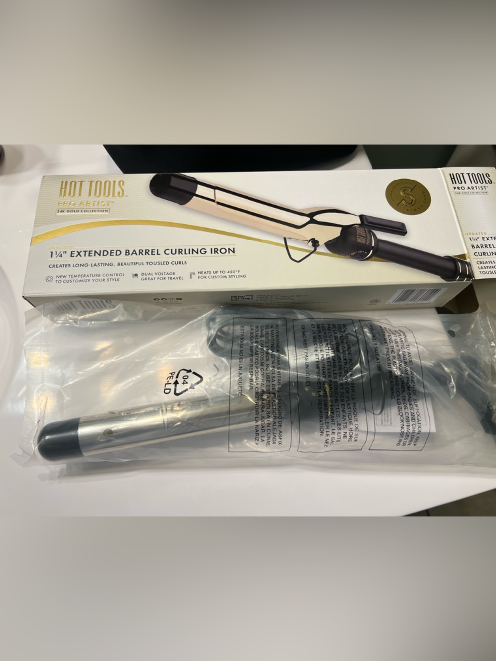 Hot Tools 1¼" Extended Barrel Curling Iron in Silver and Black NEW